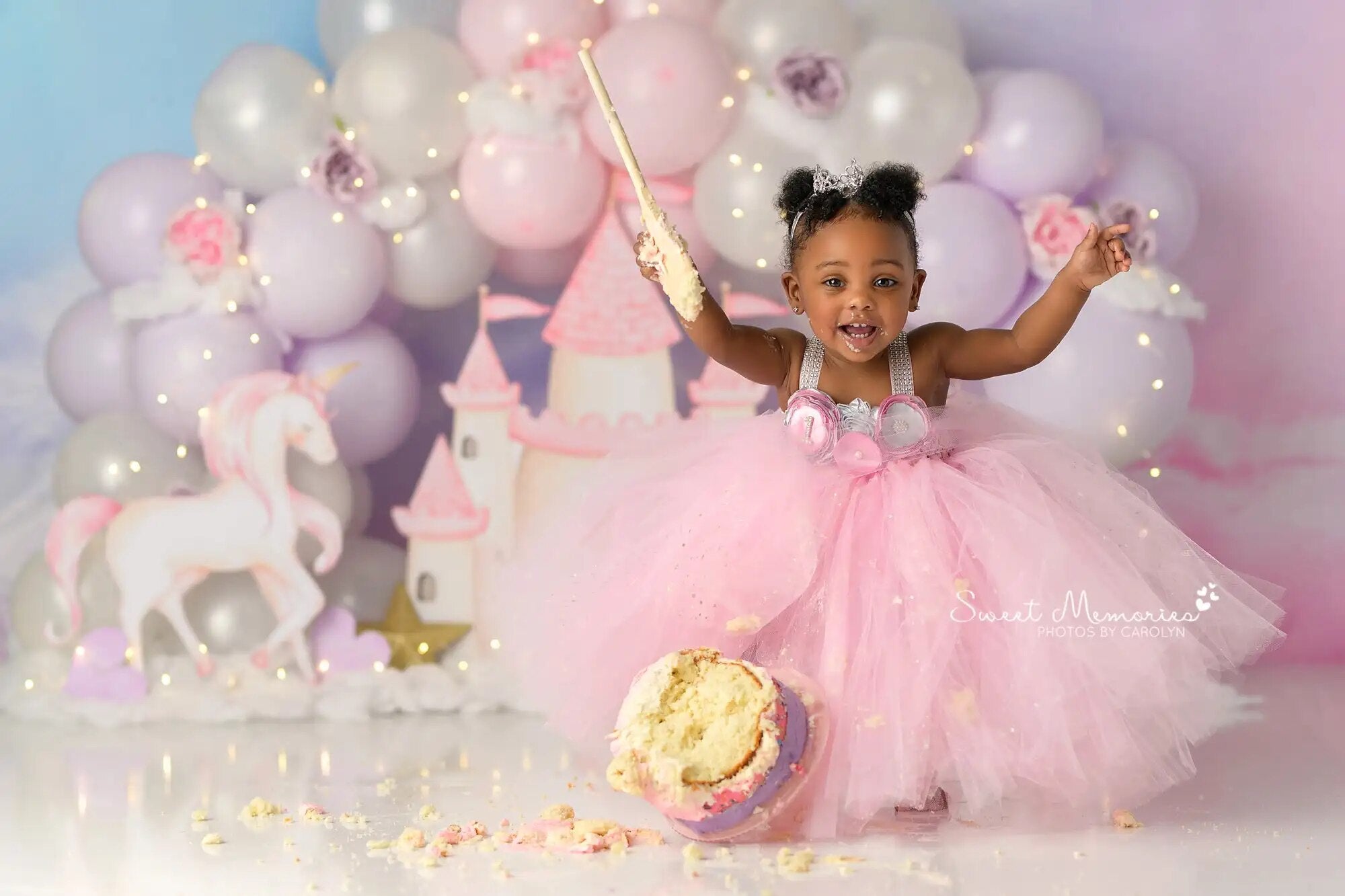 Unicorn Princess Cake Smash Backdrops Kids Baby Photography Child Girl Cake Smash Photocall Decors Rainbow Balloons Background