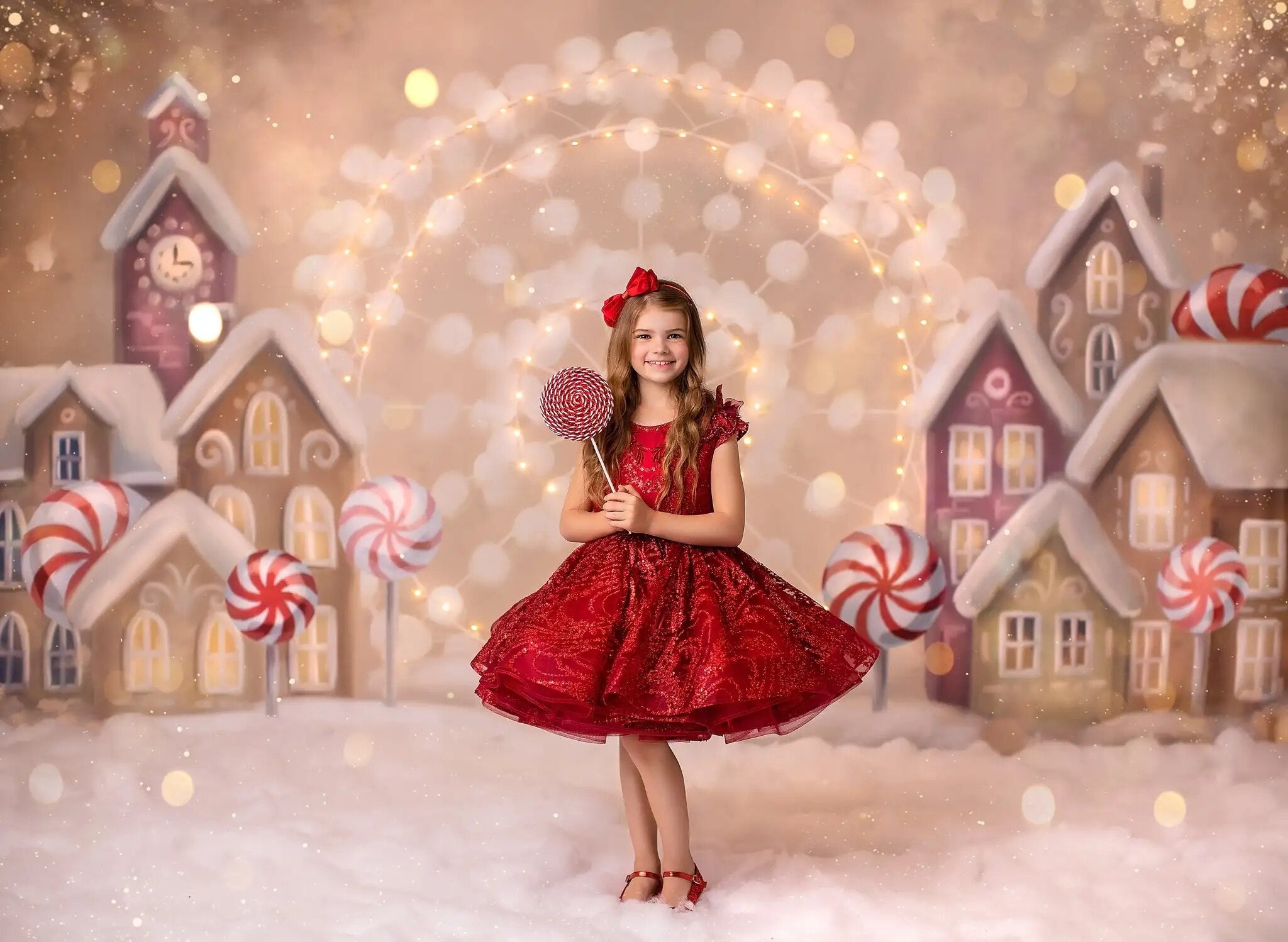 Xmas Candy House Backdrops Kids Portrait Photocall Child Baby Christmas Peppermint Sweet Village Winter Snowy Background