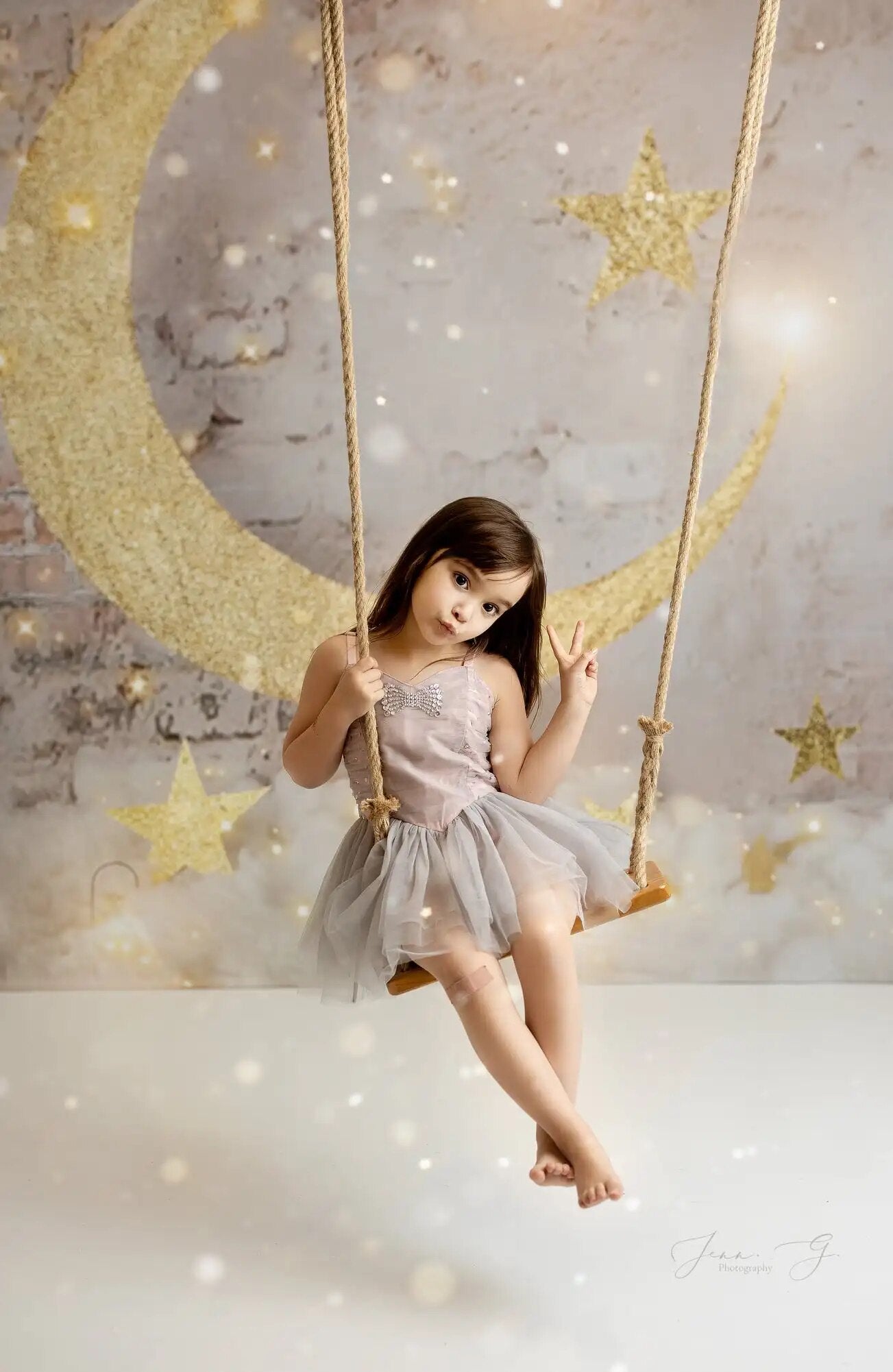 Crescent Moon Backdrops Kids Girl Photography Props Child Baby Cake Smash Birthday Photocall Decors Gold Stars Background