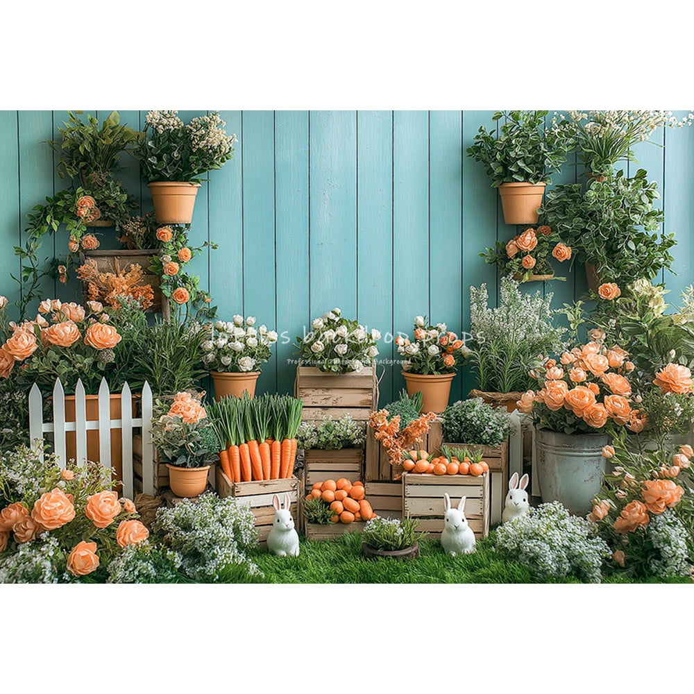 Easter Bunnies Carrots Farm Backdrops Kids Baby Birthday Cake Smash Photocall Spring Garden Jungle Props Backgrounds