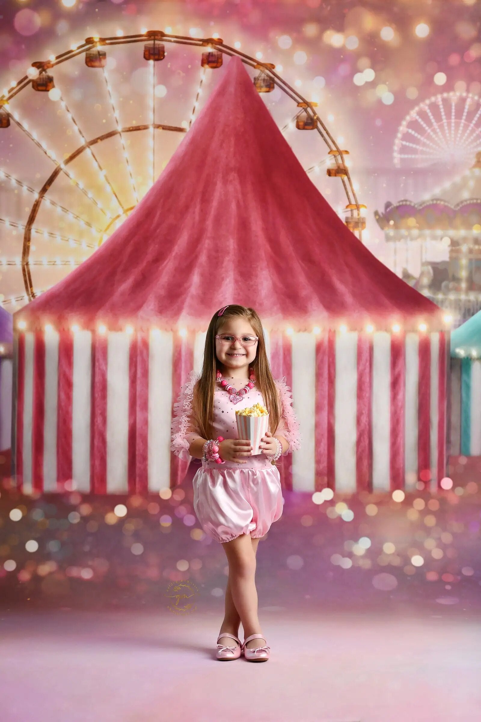 Pastel Carnival Backdrops Kids Baby Photography Props Adult Child Photocall Circus Tent Ferris Wheel Background