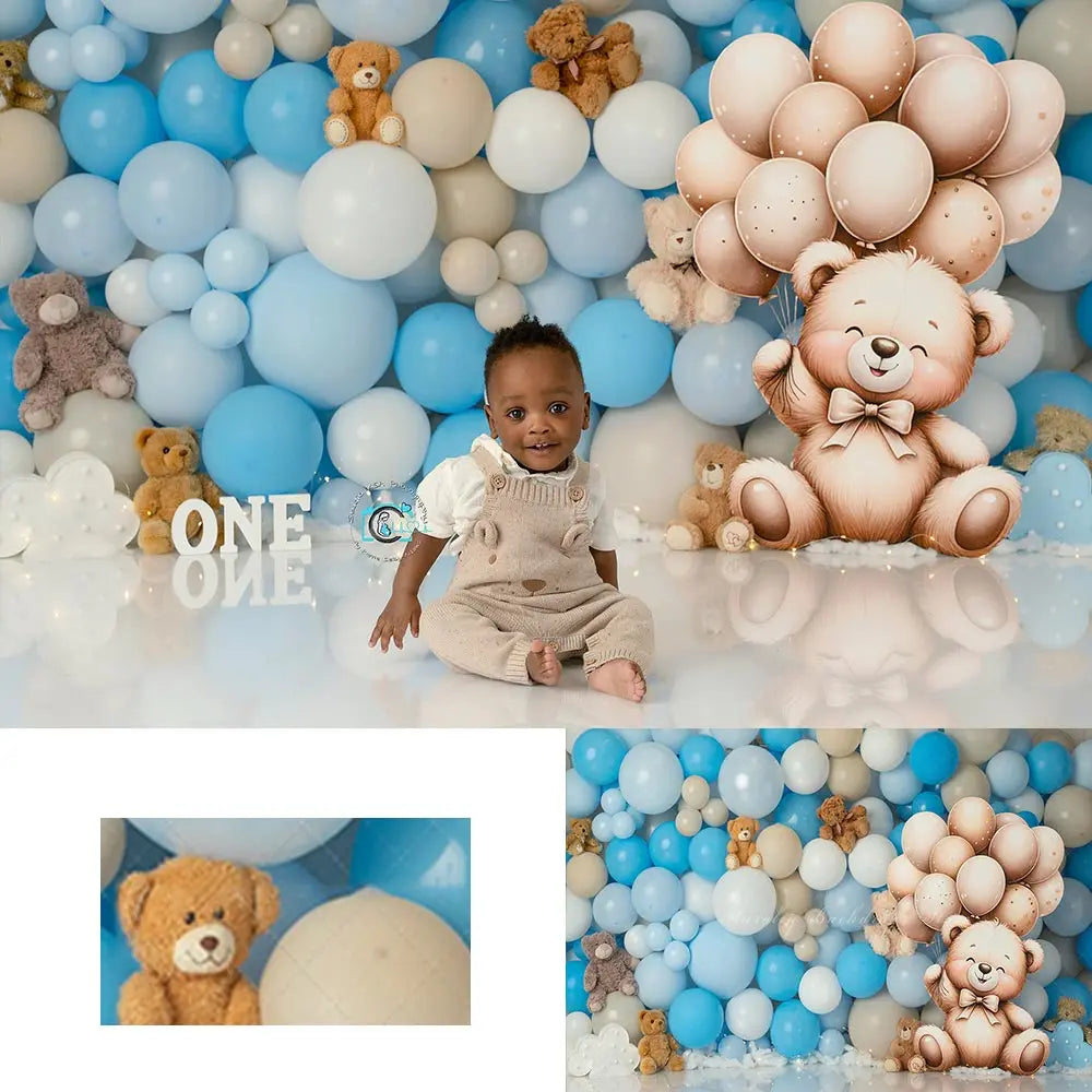 Carry Me Away Little Bear Backdrop Balloon Wall Kids Baby Cake Smash Photography Props Child Adult Birthday Studio Backgrounds