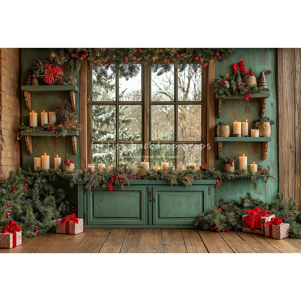 Christmas Windows Fireplace Backdrops Kids Adult Photography Child Photocall Xmas Trees Wreath Curtains Winter Backgrounds