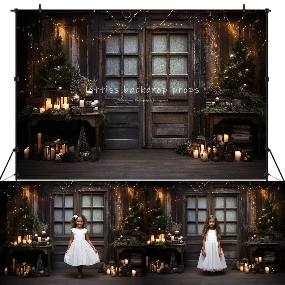 Christmas Snowy House Front Backdrops Kids Baby Photocall Props Adult Child Photography Xmas Trees Winter Wooden Door Background