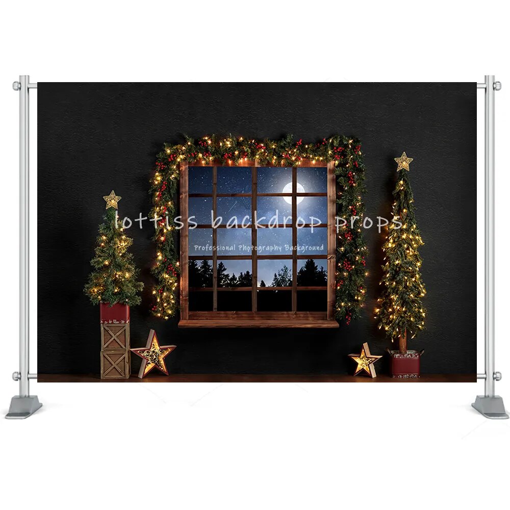 Christmas Room Backdrop Photography Fireplace Windows Toys Wreath Winter Family Party Kids Birthday Background Photo Studio