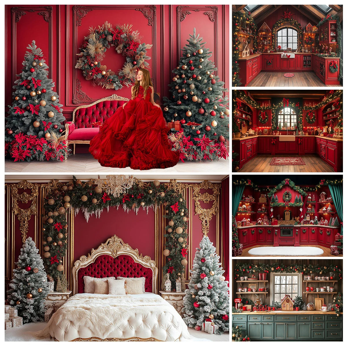 Christmas Bedroom Headboard Backdrops Kids Adult Photography Child Baby Photocall Winter Xmas Kitchen Cupboard Backgrounds