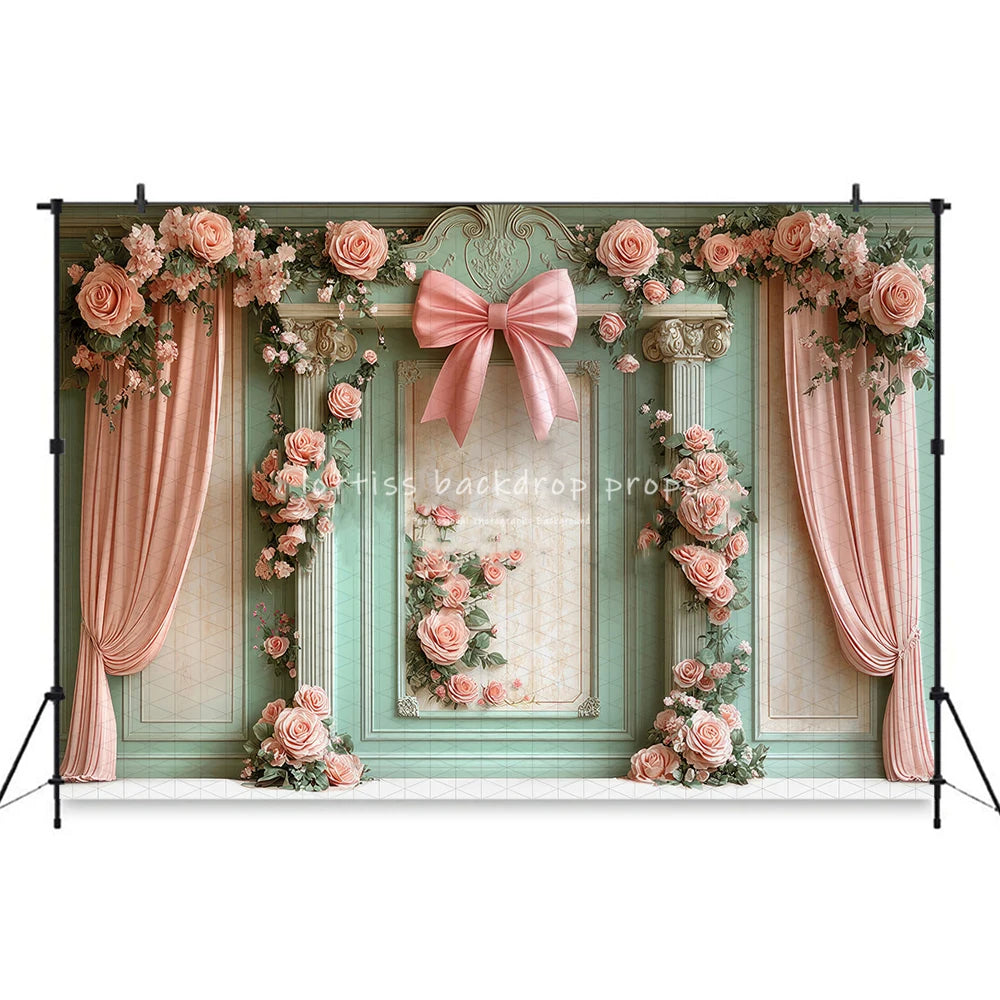 Floral Bowknot Wall Backdrops Kids Adult Photography Child Baby Photocall Rose Flower Artistic Oil Painting Wall Backgrounds