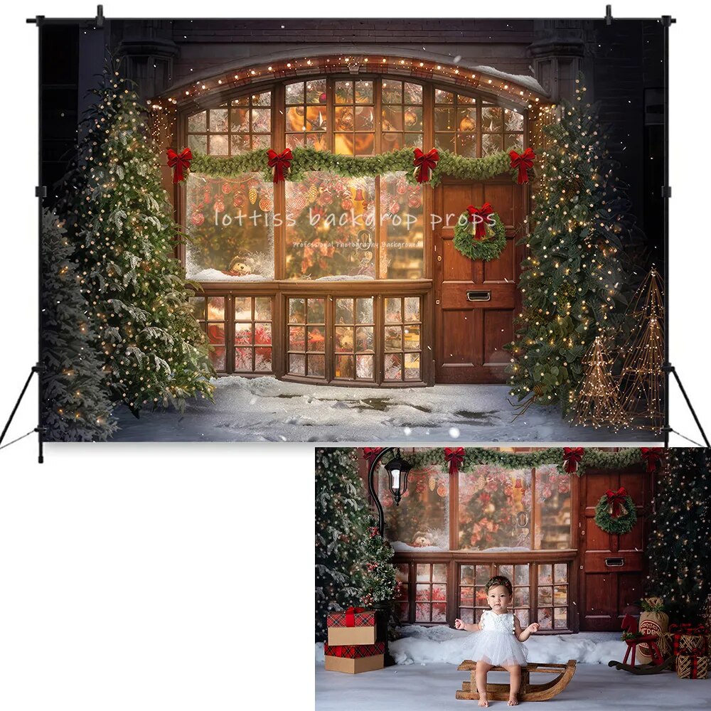 Christmas North Pole Toy Shop Backdrop Kids Adult Photocall Child Baby Photogaphy Props Xmas Snowy Background