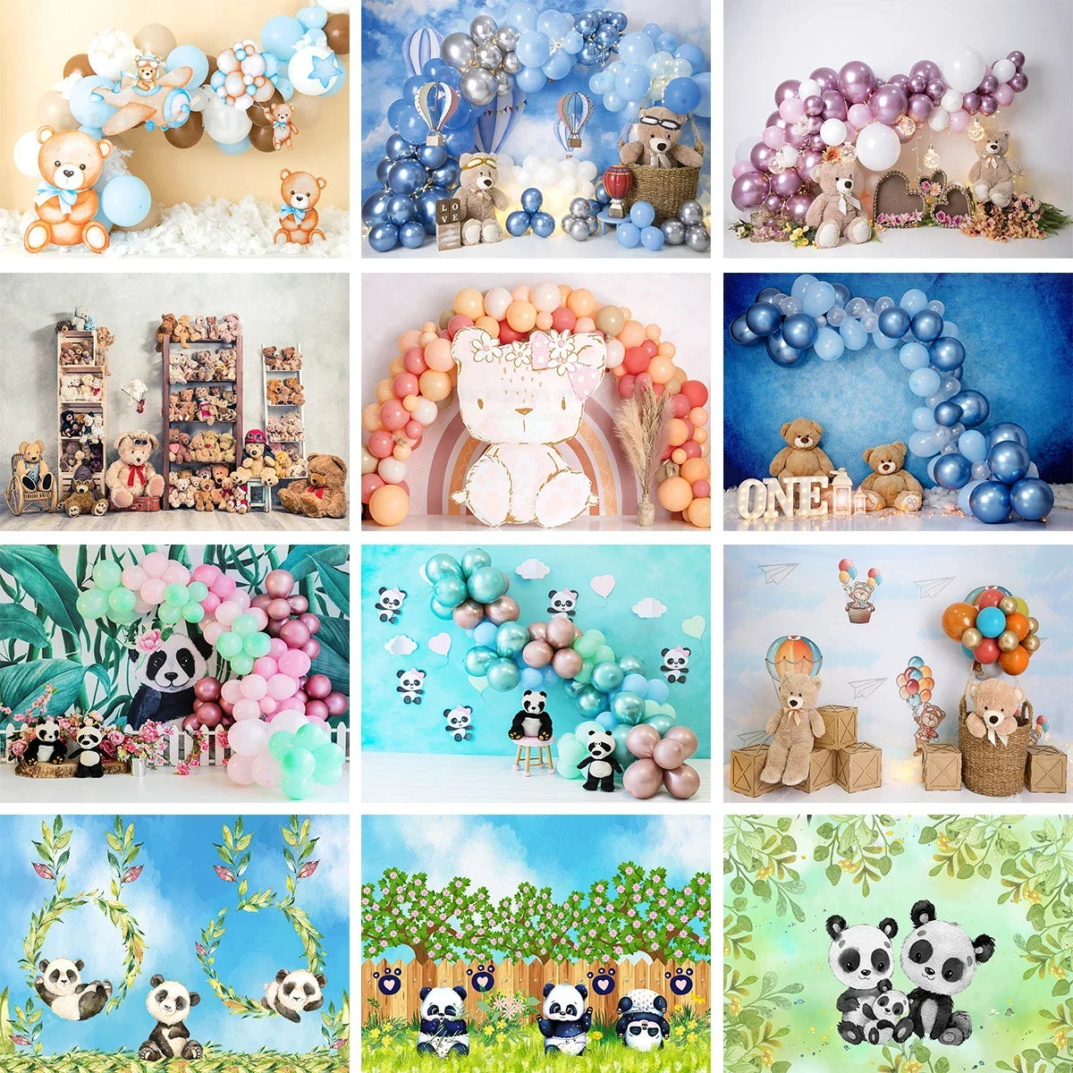 Toy Bear Photography Background Baby Shower Balloons Party Newborn Cake Smash Poster Kids Portrait Backdrop Family Photocall