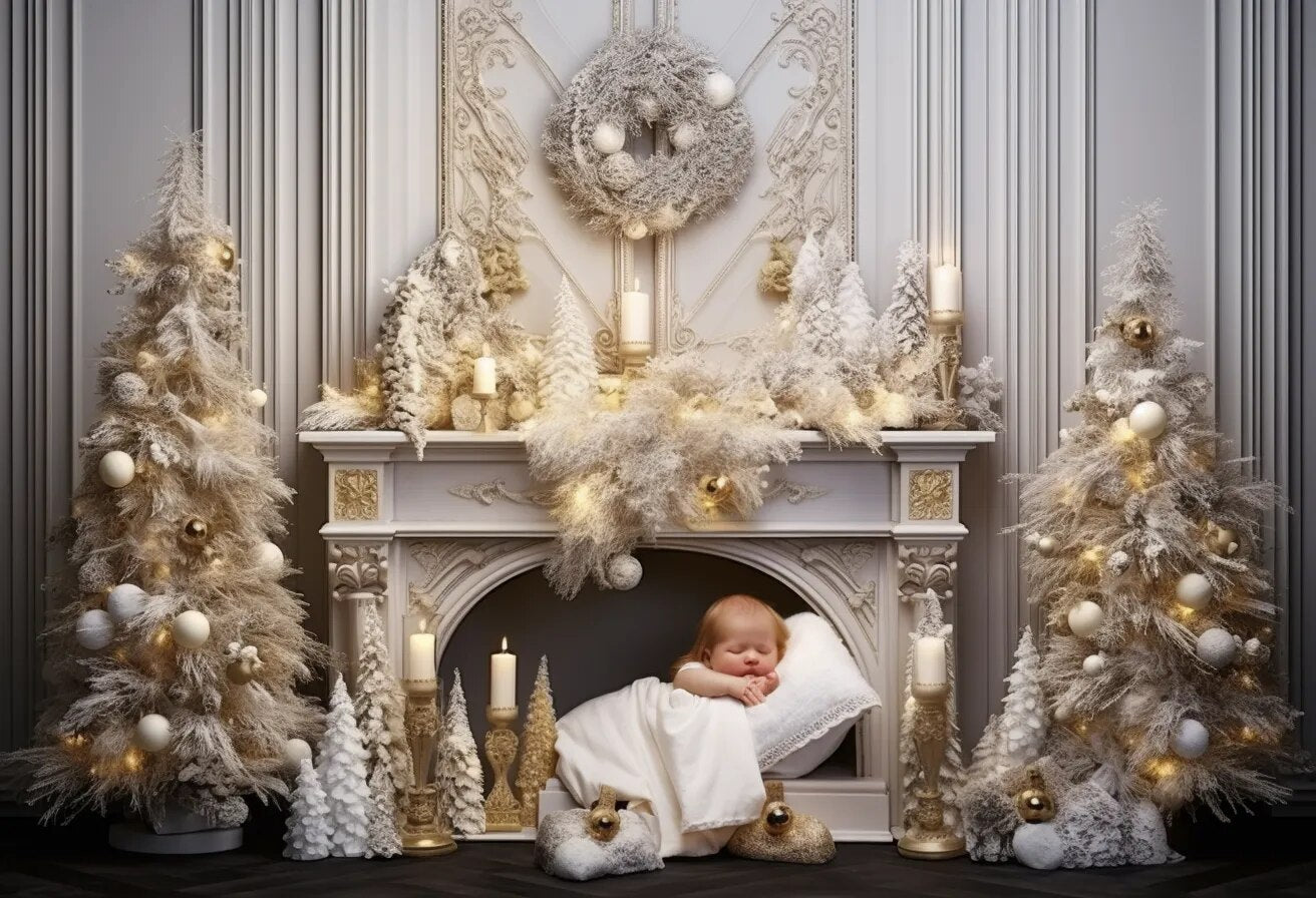 Christmas Gold Fireplace Backdrops Kids Baby Photography Props Child Adult Photocall Decors Xams Living Room Photo Background