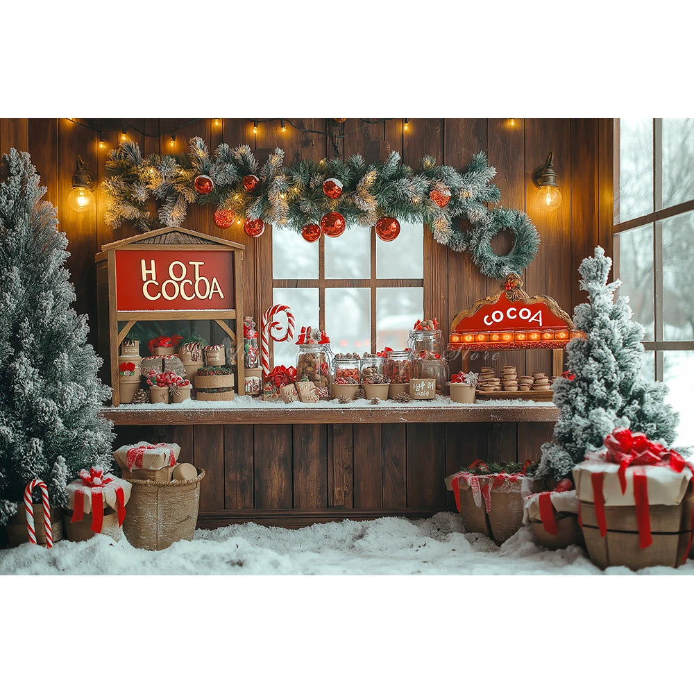 Christmas Hot Cocoa Backdrop Wooden Wall Child Baby Cake Smash Photography Props Photo Background for Birthday Party Decoration