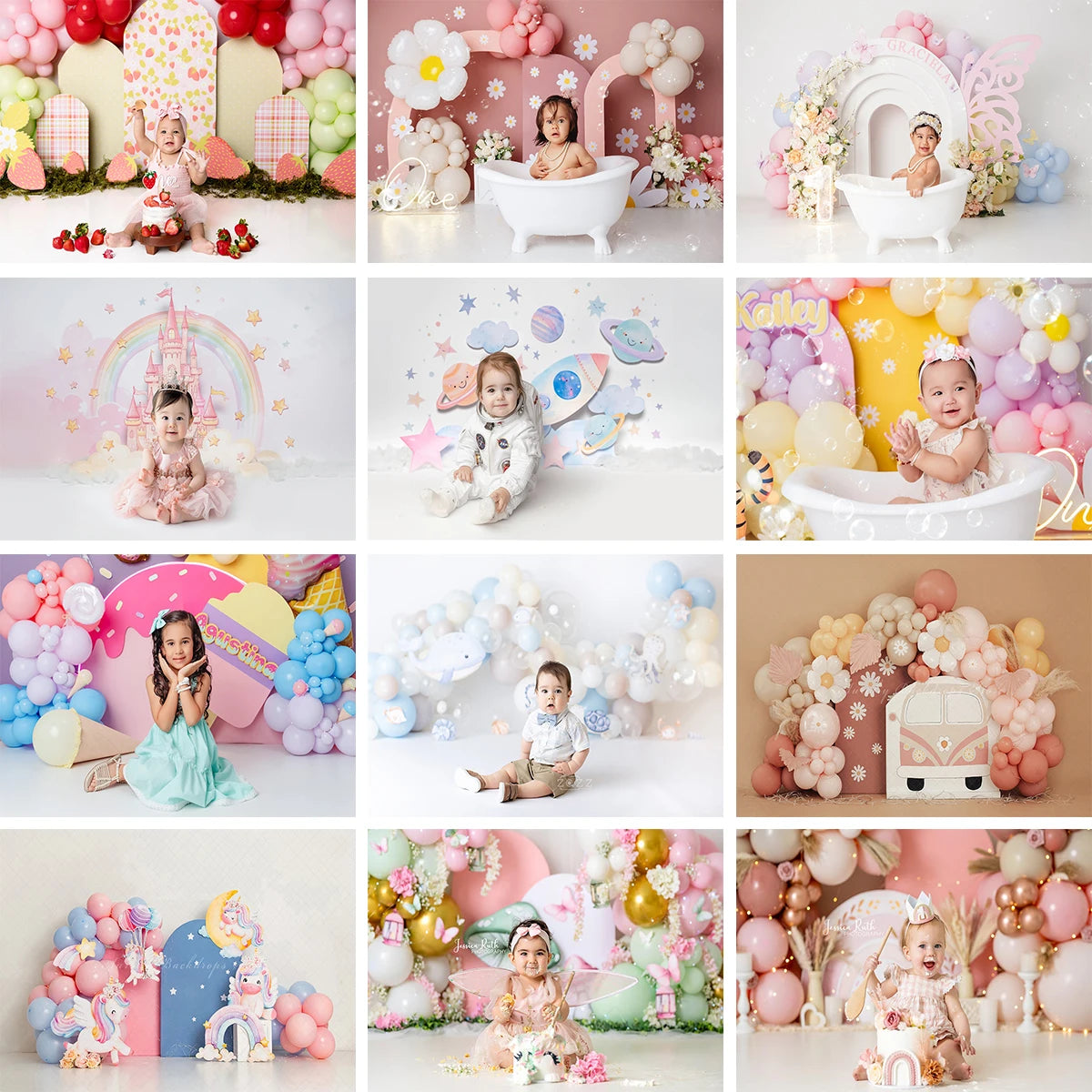 Boho Balloon Garland Photography Backdrop Kids Baby Cake Smash Photocall Decors Floral Castle Child Adult Birthday Backgrounds