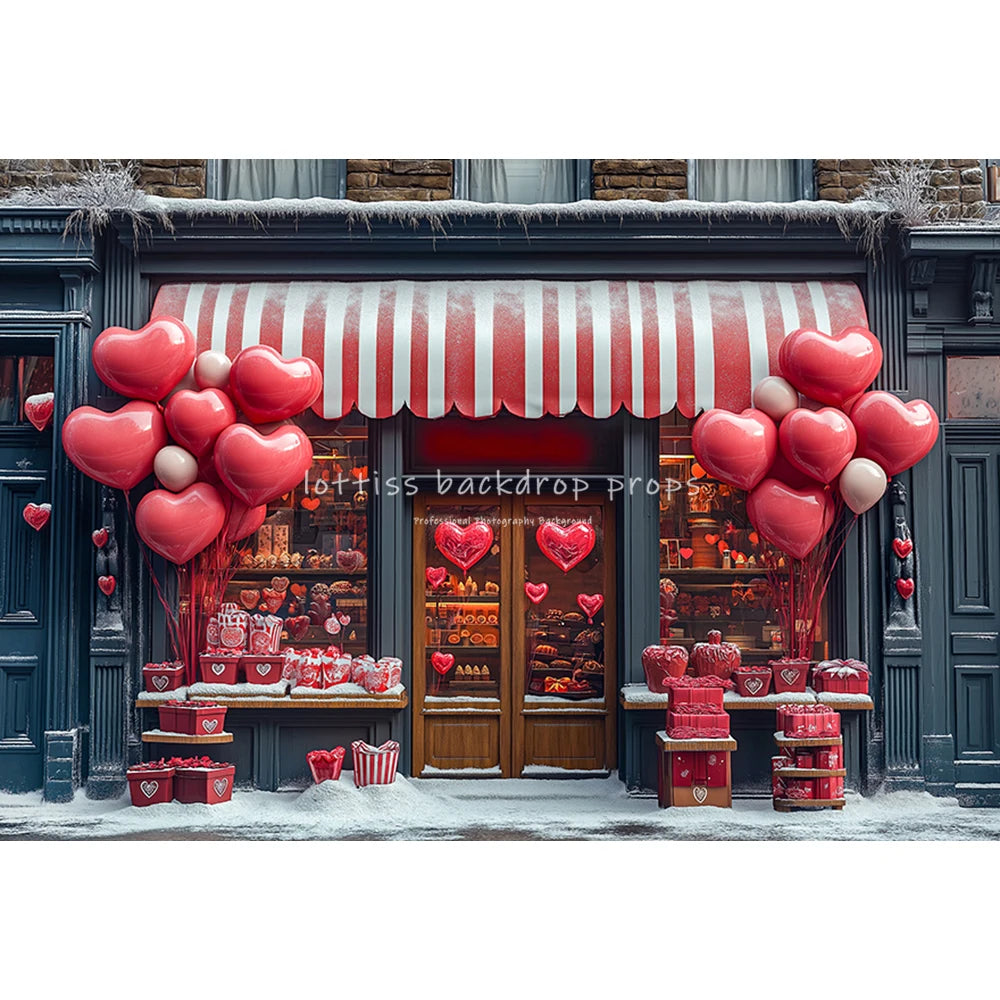 Valentine's Day Store Backdrops Kids Lover Photography Red Heart Balloons Shop Floral Truck Decors Backgrounds