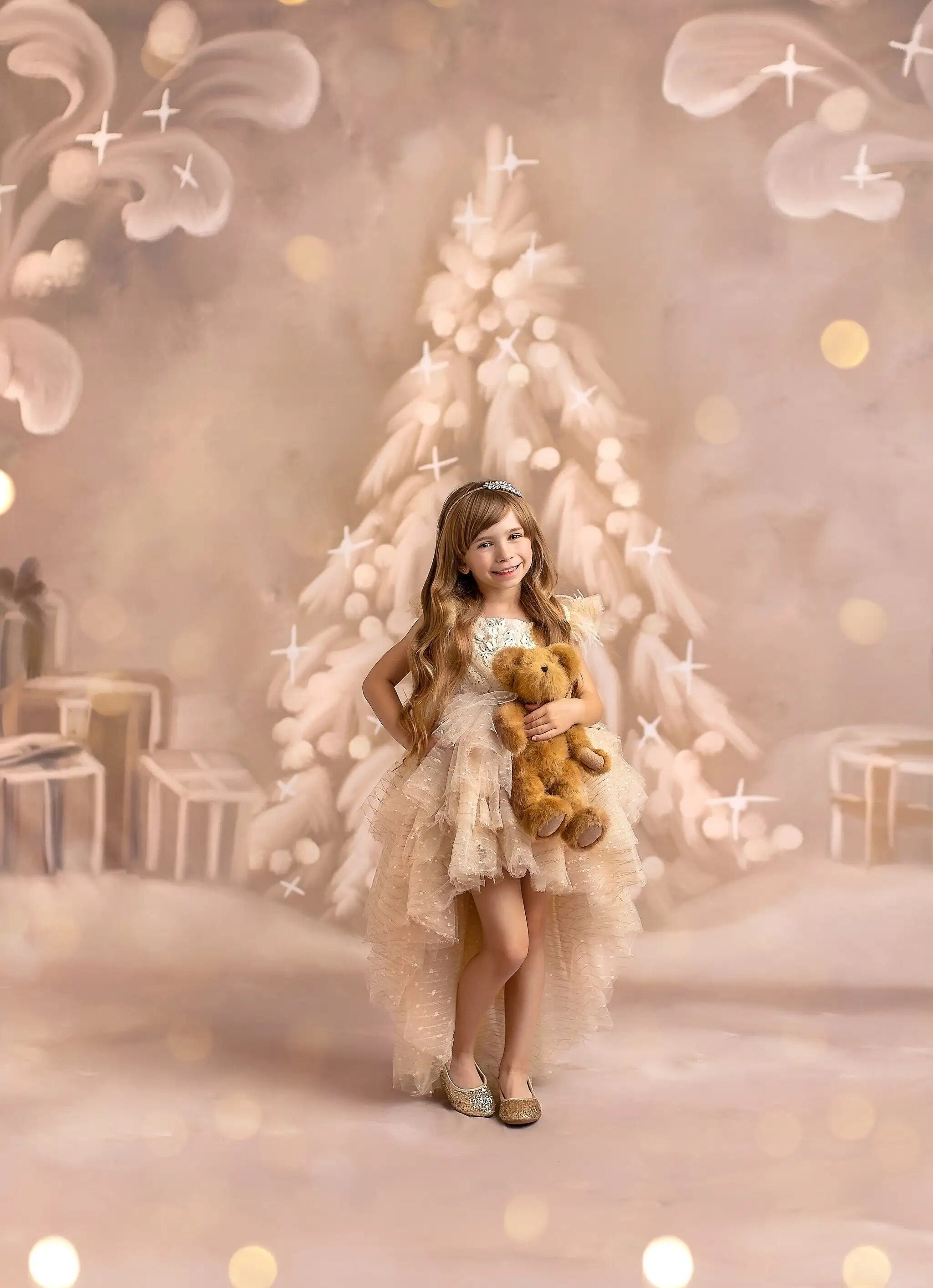 Winter Snowy Shimmer Xmas Trees Backdrops Kids Baby Photocall Portrait Photography Christmas Snowflake Forest Background