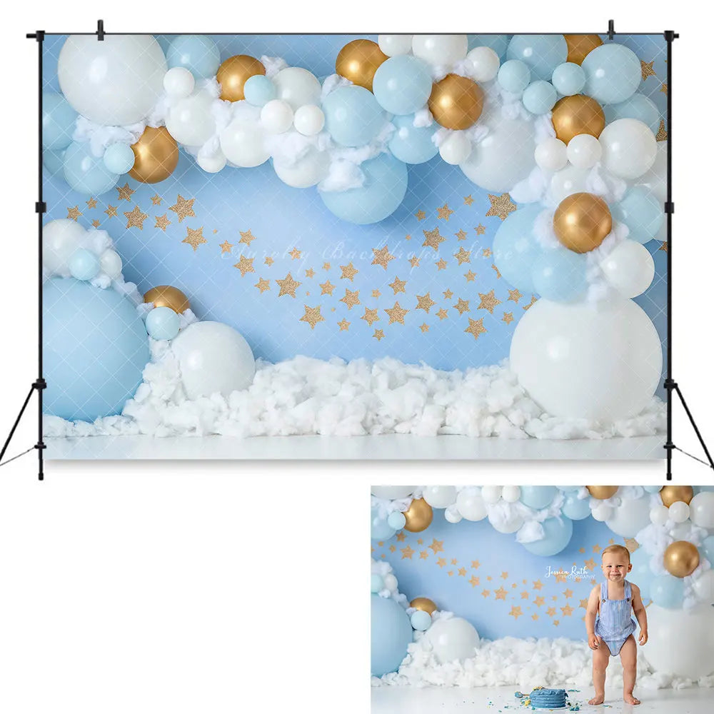 Blue Balloons Photography Backdrop Kids Cake Smash Photocall Decors Child Baby Boy Adult Birthday Props Studio Backgrounds