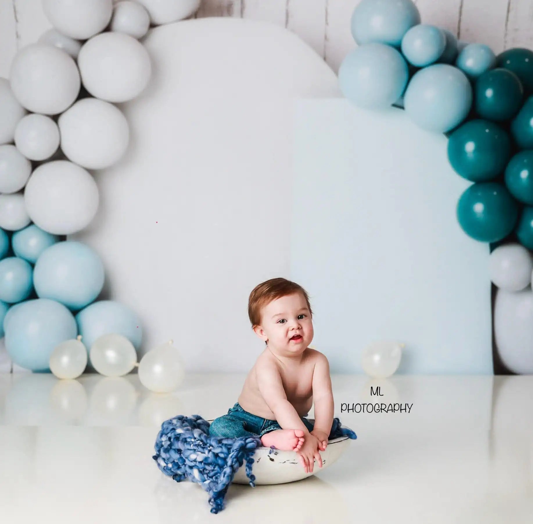 Baby Blue Birthday Backdrop Balloon Garland Kids Baby Cake Smash Photocall Decors Child Adult Photography Backgrounds