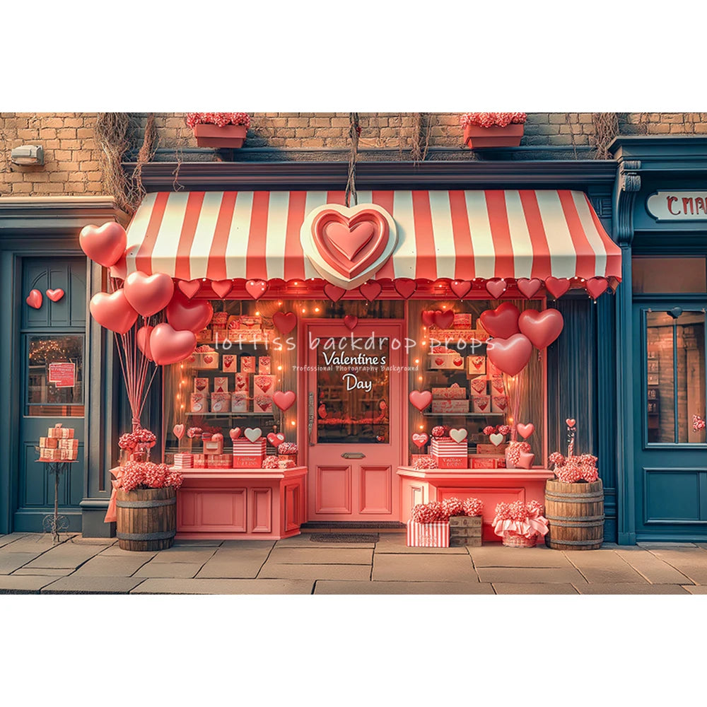 Valentine's Day Store Backdrops Kids Lover Photography Red Heart Balloons Shop Floral Truck Decors Backgrounds