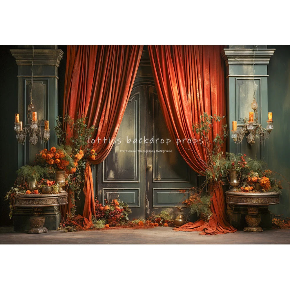 Castle Spring Photography Backdrops Kids Adult Photocall Decors Child Pregnant Photo Red Curtains Windows Floral Backgrounds