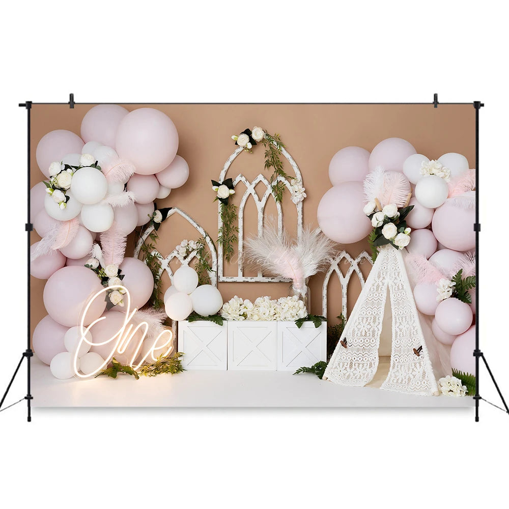 Balloon Arch Theme Backdrop Kids Baby Cake Smash Photography Props Child Girls Adult Birthday Party Studio Backgrounds