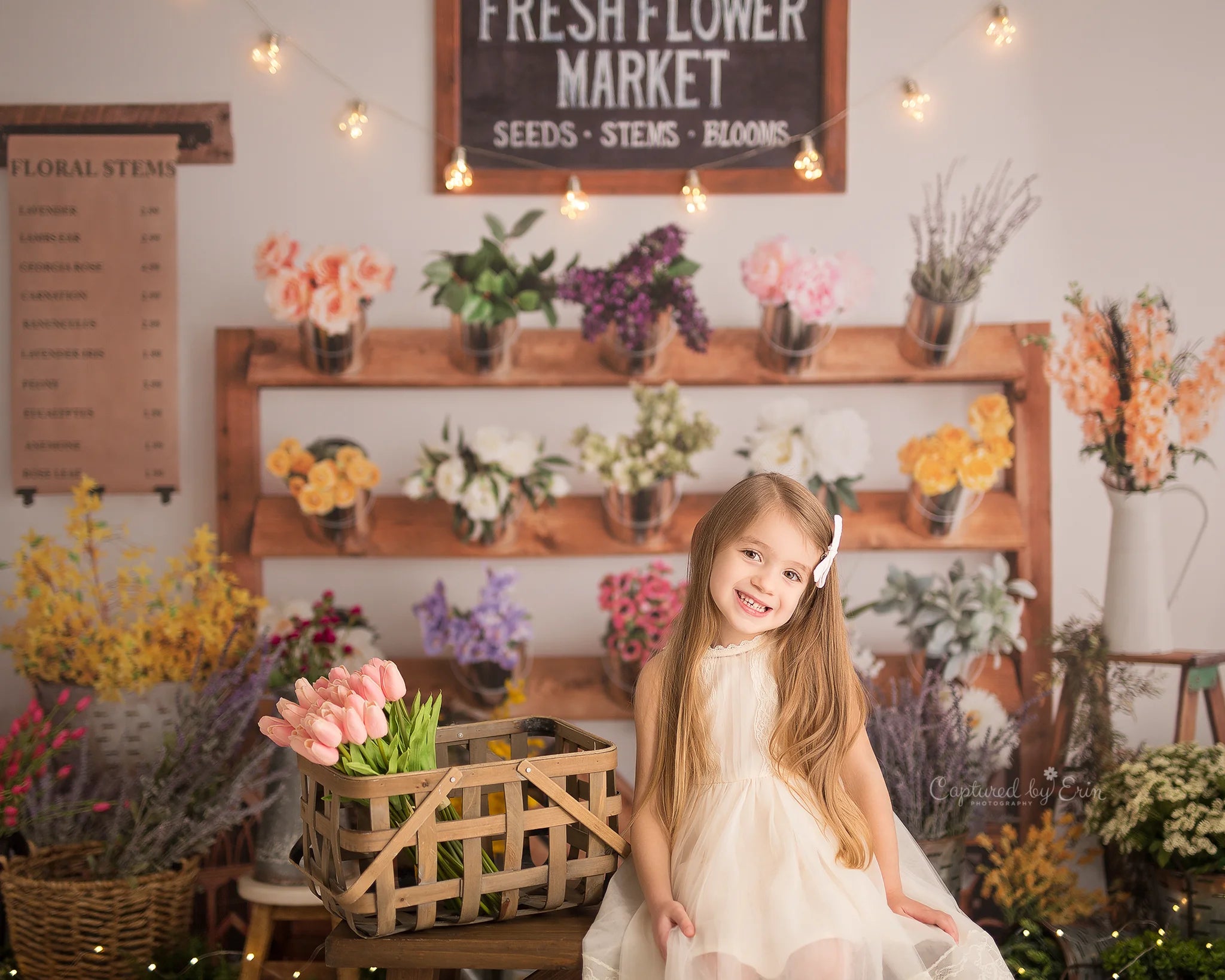 Spring Fresh Flower Market Backdrops Kids Girl Photography Child Adult Photocall Decors Sunshine Flower Cake Smash Backgrounds