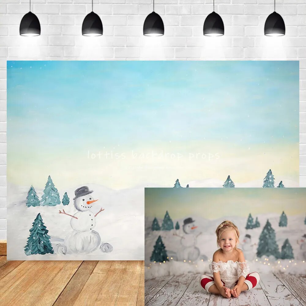 Snowball Fight Backdrops Kids Cake Smash Photography Child Baby Birthday Party Decors Winter Snowman Background Photostudio