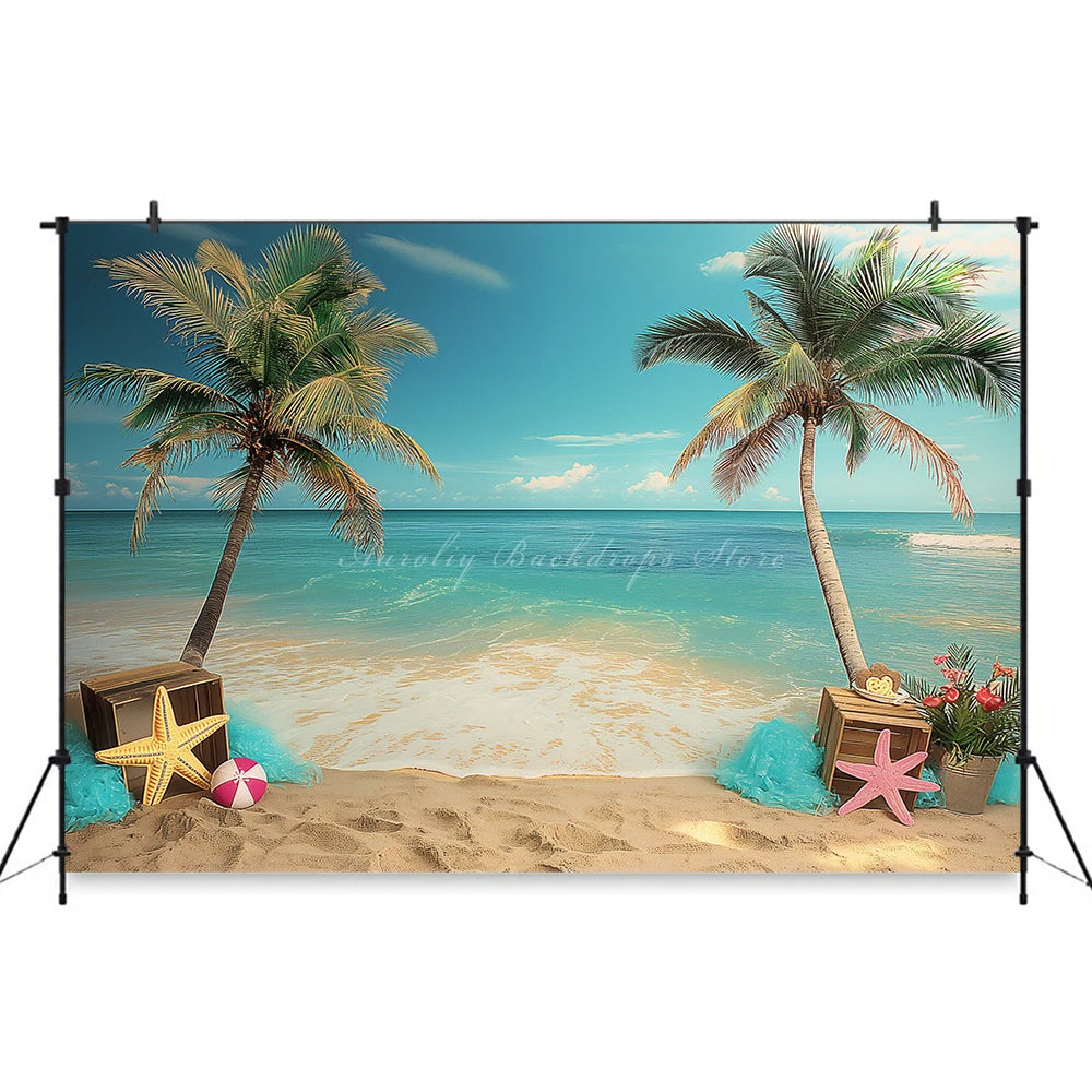 Summer Beach Plam Trees Backdrop Kids Baby Cake Smash Photography Props Undersea Scene Child Adult Birthday Studio Backgrounds