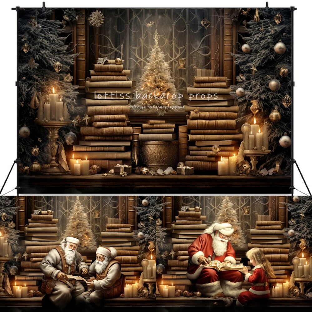 The Night Before Christmas Backdrops Kids Adult Photography Props Child Baby Photocall Big Moon Xmas Trees Fireplace Background