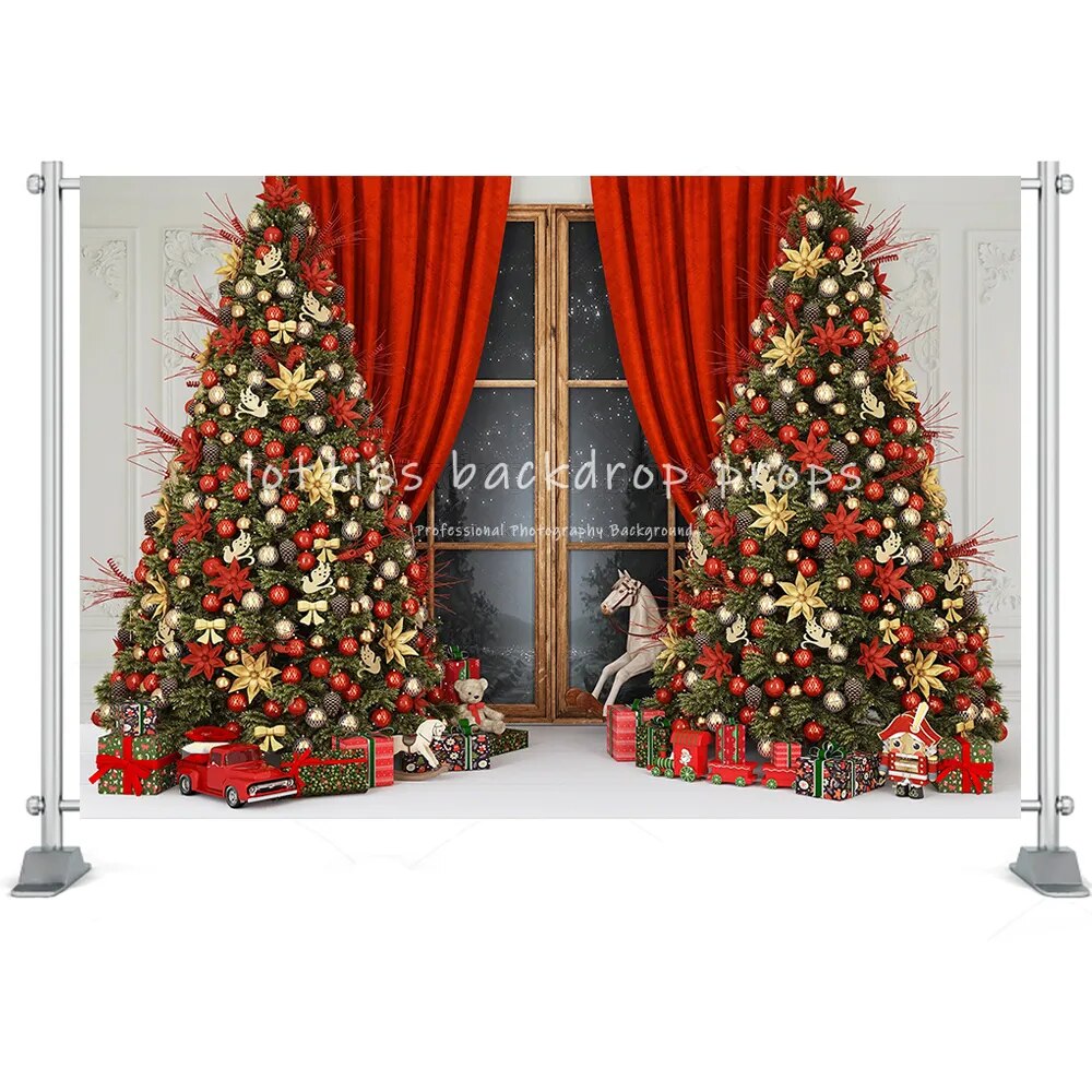 Christmas Room Backdrop Photography Santa Fireplace Toy Window Wreath Winter Wooden Floor Kids Portrait Background Photo Studio