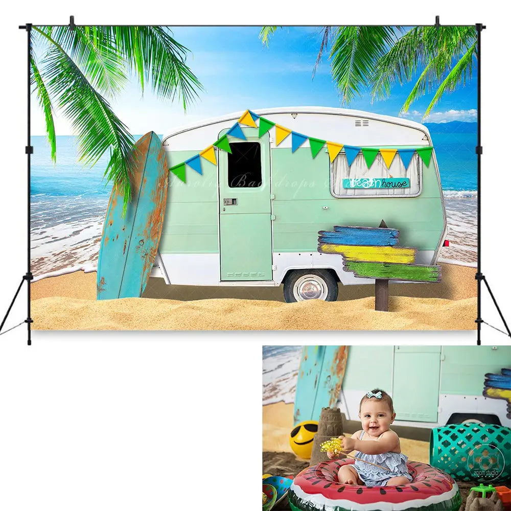 Beach Paradise Photography Backdrop Kids Baby Cake Smash Photocall Decors Summer Plam Trees Child Girls Adult Studio Backgrounds