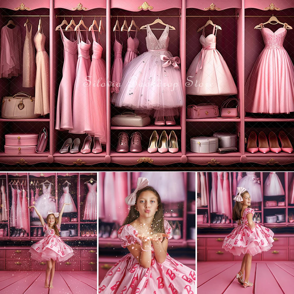 Couture Wardrobe Photo Background Princess Girl Birthday Cake Smash Photography Backdrop Pink Cloakroom Photo Studio Props