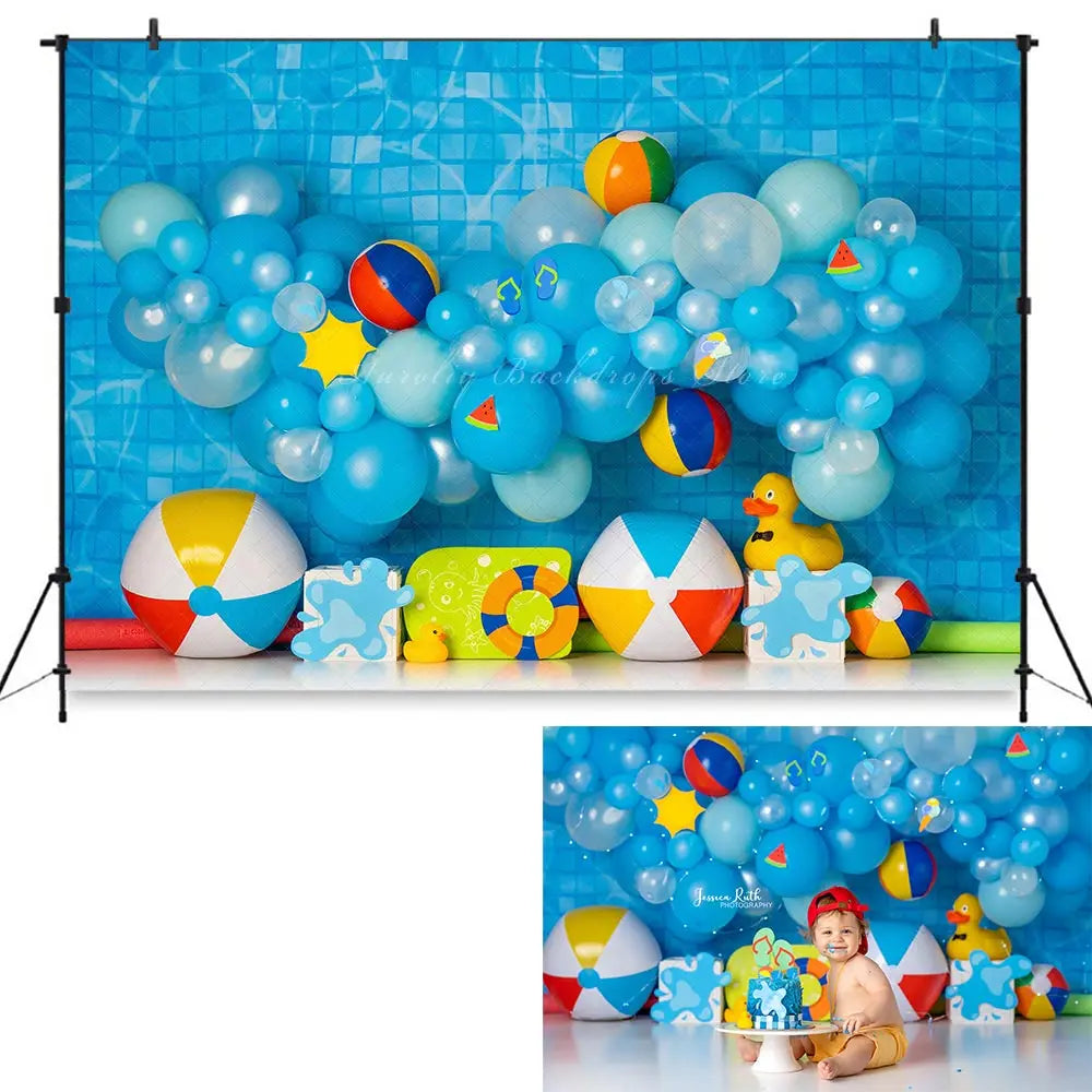 Summer Pool Party Backdrop Kids Baby 1st Birthday Photocall Decors Balloons Child Boys Adult Photography Backgrounds