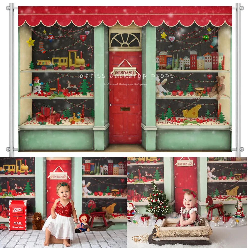 Toy Store Christmas Backdrops Adult Kids Cake Smash Photocall Winter Family Party Props Snowflake Candy Shop  Background