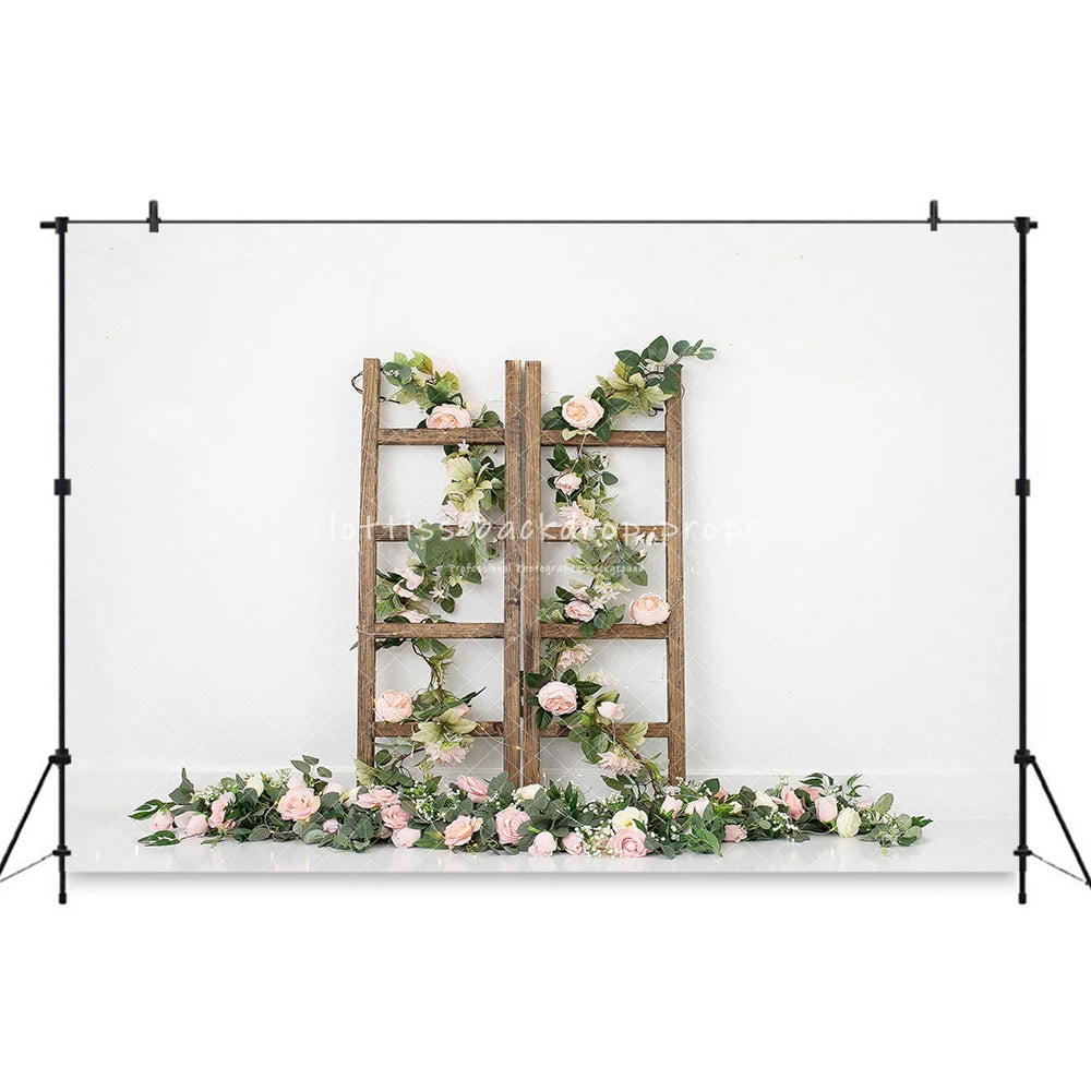 Springtime Ladder Garden Backdrops Kids Adult Photography Child Adult Photocall Cake Smash Birthday Decors Spring Backgrouds