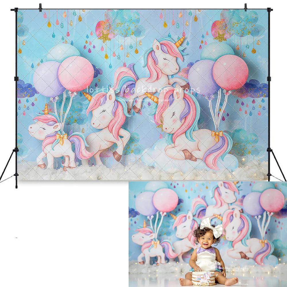 Happy Unicorns Backdrops Kids Boy Photography Props Child Adult Photocall Decors Child Birthday Cake Smash Props Backgrounds