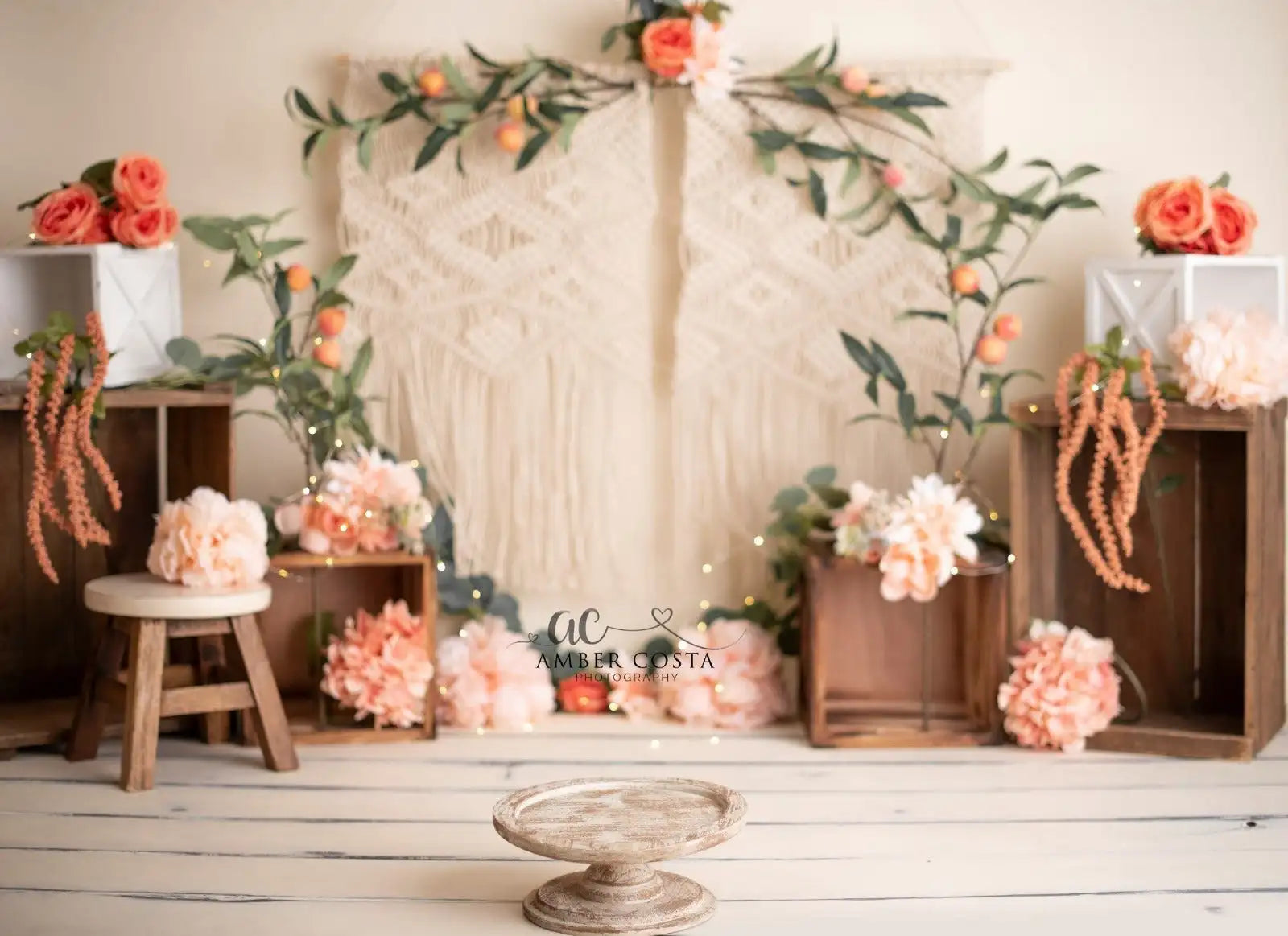 Boho Spring Door Backdrops Kids Baby Cake Smash Photography Props Child Adult Birthday Photocall Floral Backgrounds