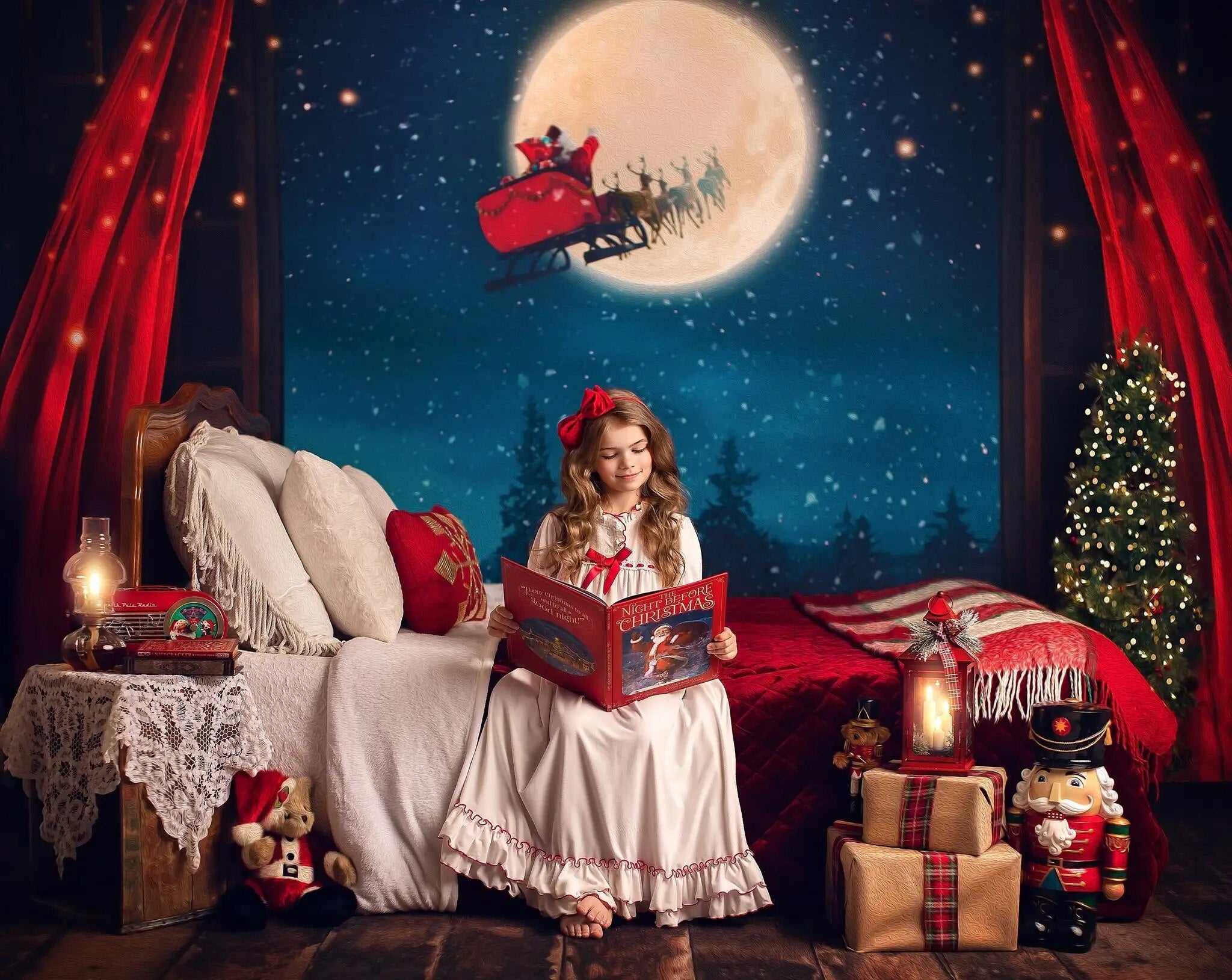 Waiting On Santa Backdrops Kids Baby Photography Child Adult Festival Evening Bed Photocall Decors Christmas Window Background