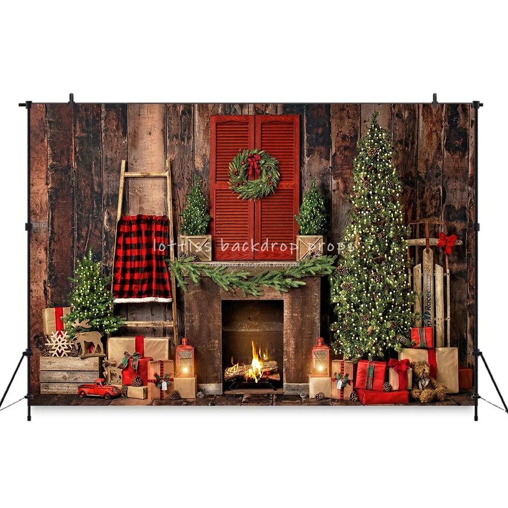 Gingerbread Xmas Fireplace Backdrops Children Portrait Adult Photocall Livingroom Christmas Trees Background For Photostudio