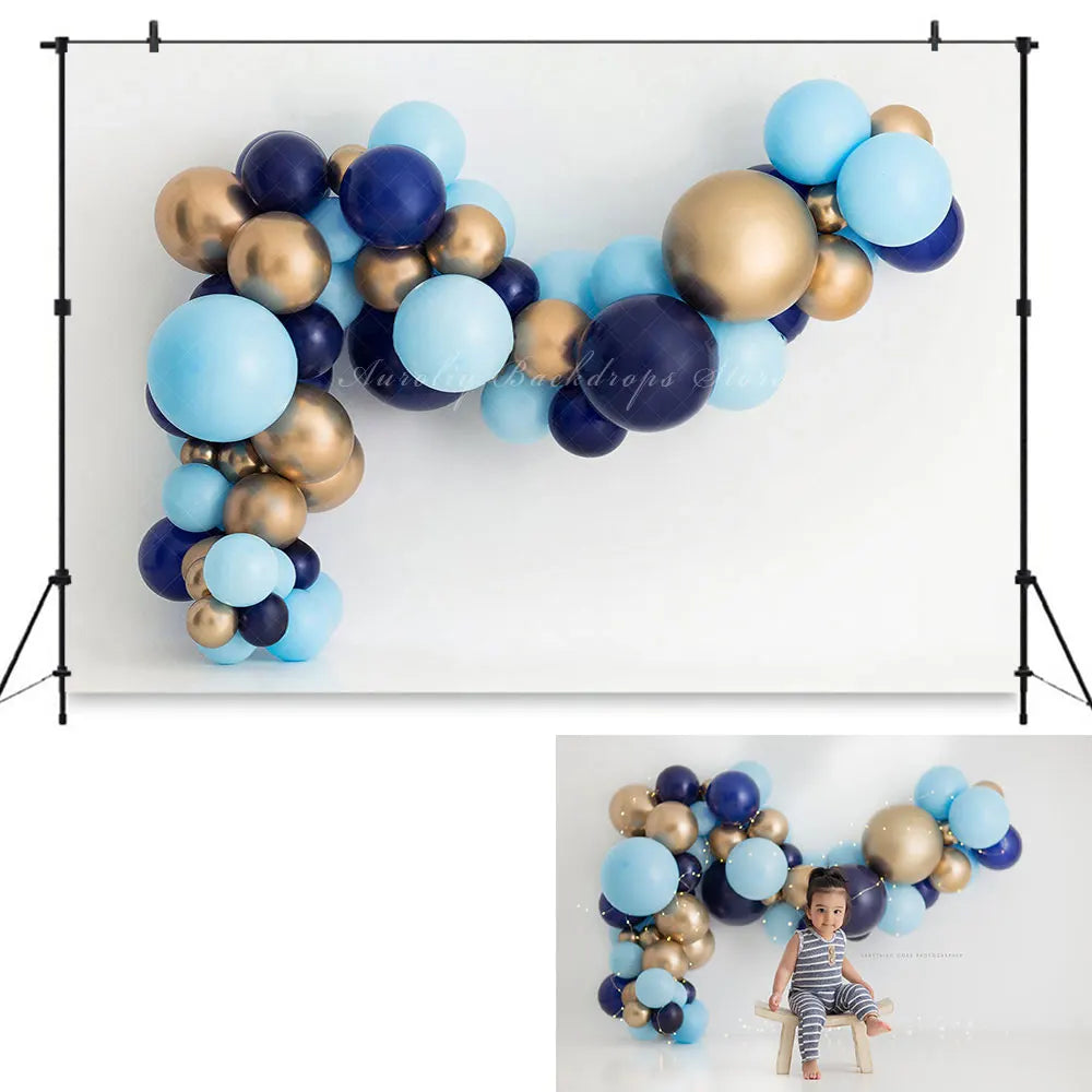 Blue Balloons Photography Backdrop Kids Cake Smash Photocall Decors Child Baby Boy Adult Birthday Props Studio Backgrounds