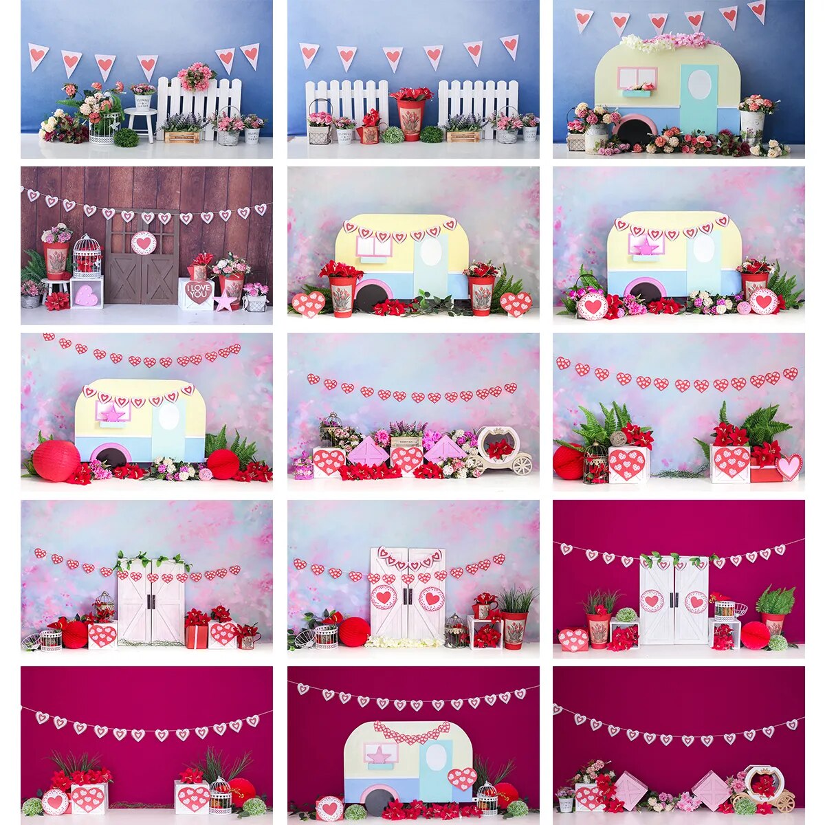 Valentine's Day Photography Backdrop Cake Smash Romantic Scenes Wedding Background Floral Red Rose Heart Love Photocall Banner