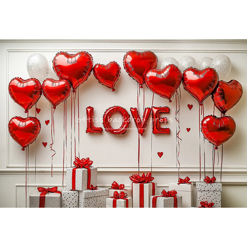 Love Balloons Wall Valentine's Day Backdrops Kids Adult Photography Child Baby Cake Smash Photocall Red Rainbow  Backgrounds