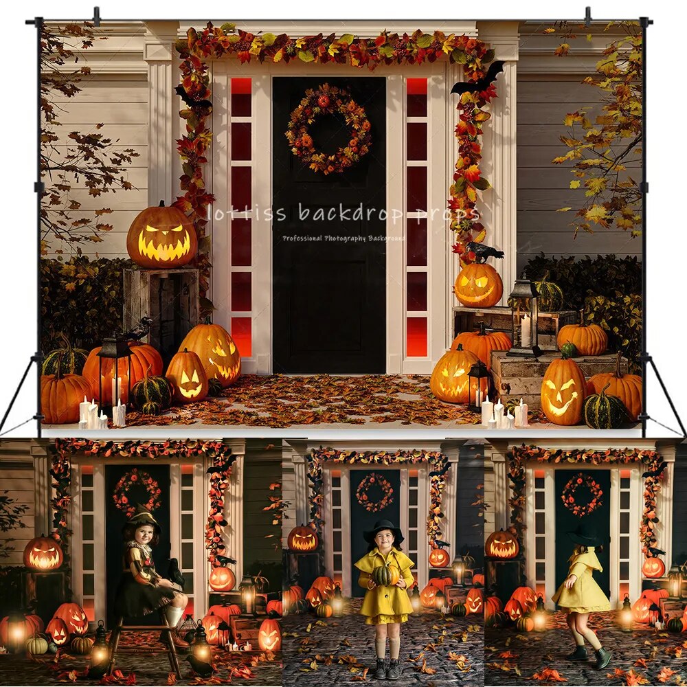 Pumpkin Porch Backdrops Autumn Kids Portrait Photography Cake Smash Adult Child Adult Fall House Front Background