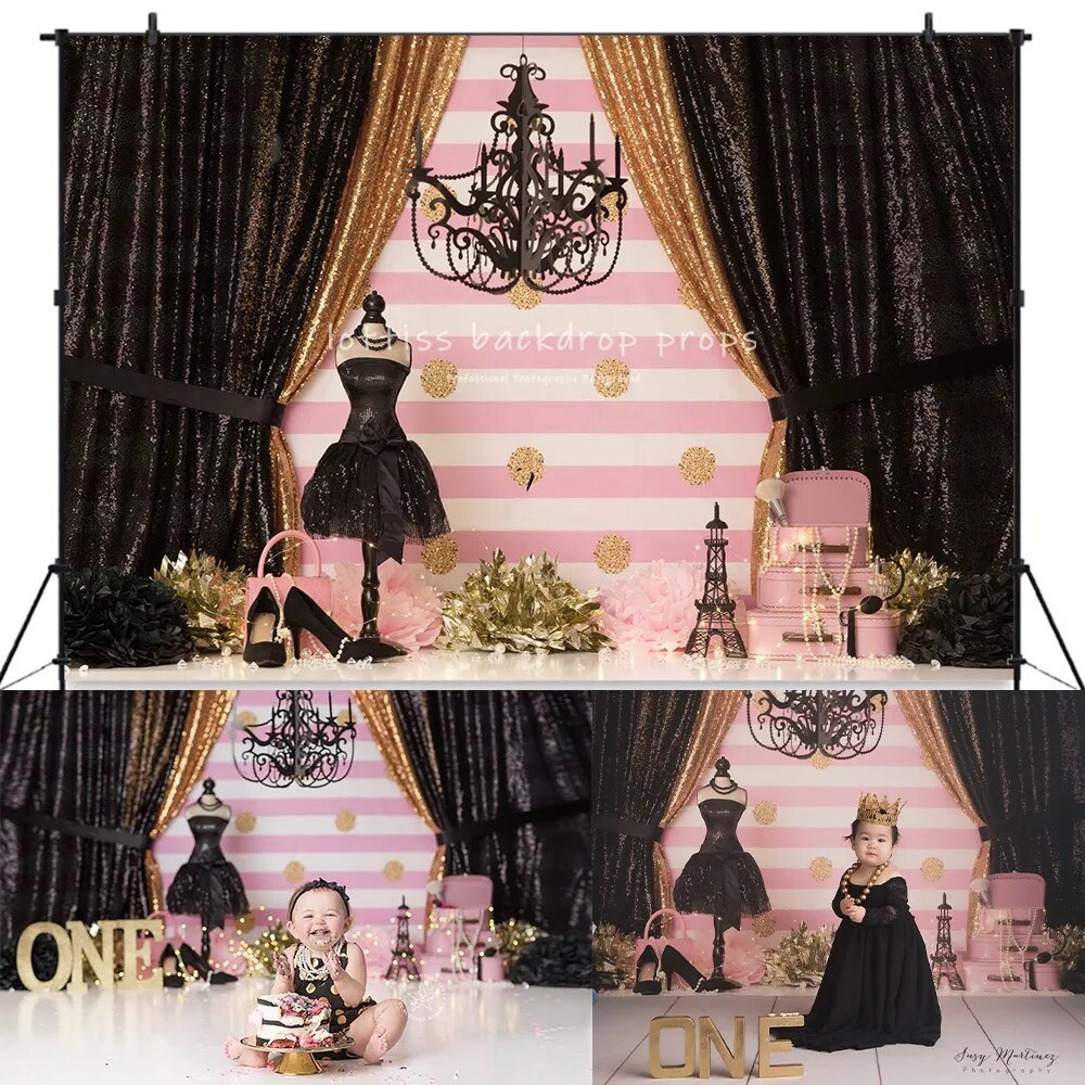 Paris Floral Backdrops Kids Baby Photocall Child Adult Birthday Cake Smash Decors Flower Eiffel Tower Rose Background