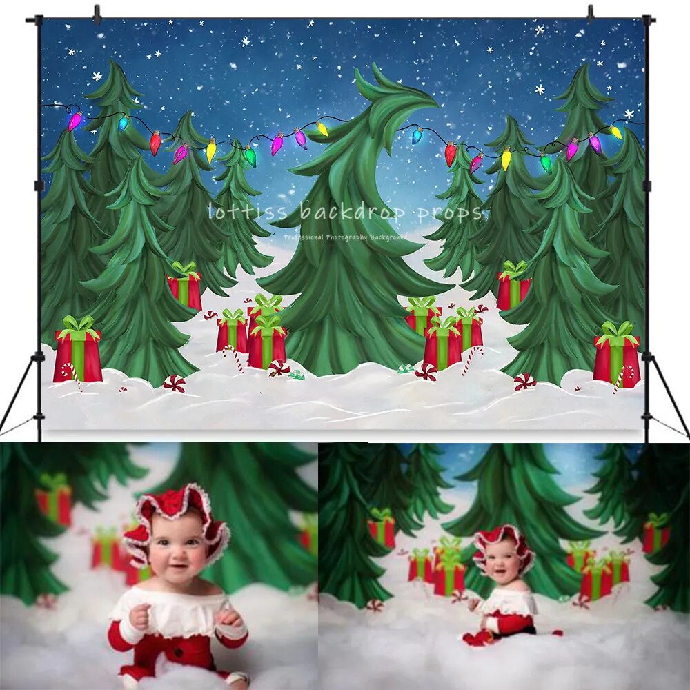 Arrière-plan de forêt enneigée de noël, accessoires de photographie pour enfants et bébés, pour séance photo pour studio photo, arrière-plan d'arbres de neige d'hiver 