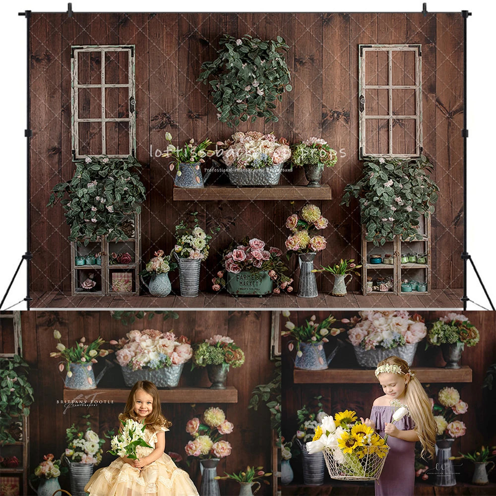 Garden Wooden Door Backdrops Kids Girl Photography Child Adult Birthday Cake Smash Photocall Decors Floral Arch Backgrounds