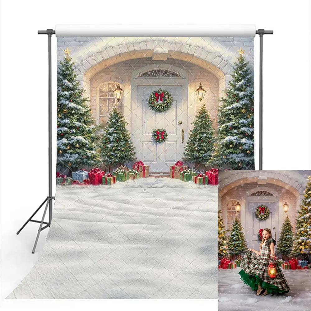 Christmas Snowy Doorstep Delight Photography Backdrop Kids Baby Cake Smash Photocall Decors Child Adult Studio Backgrounds