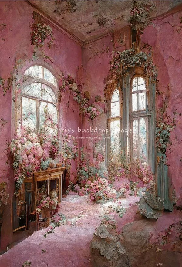 Floral Windows Backdrops Retro Castle Kids Adult Photocall Oil Painting Spring Flower Garden Background Photography  Props