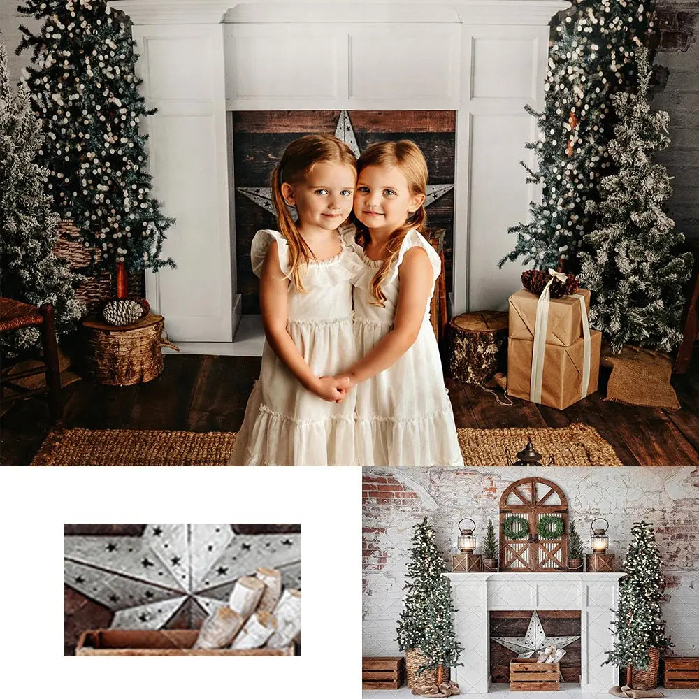 Vintage Rustic Holiday Photography Backdrop Kids Baby Cake Smash Photocall Decors Christmas Fireplace Child Adult Backgrounds