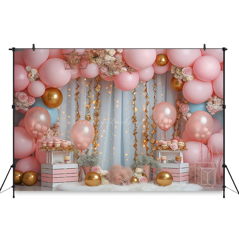 Royal Blue and Balloon Garland Photography Backdrop Kids Baby Cake Smash Photocall Decors Pink Balloon Arch Child Backgrounds