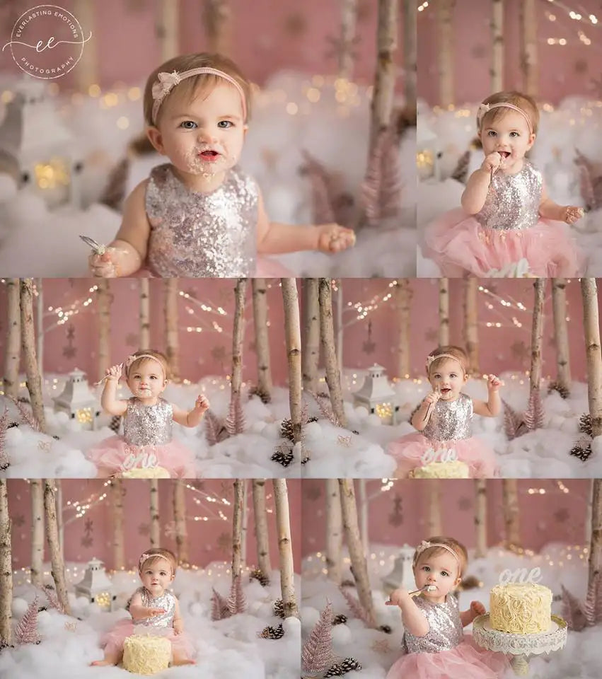 Glimmer Winter Wonderland Backdrop Kids Baby Cake Smash Photography Props Child Adult Birthday Studio Backgrounds