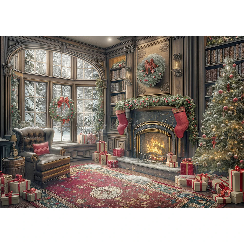 Christmas Living Room Photo Background Decoration Baby Kids Portrait Family Party Photocall Photograhy Backdrop